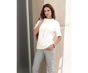 Stehkragenpullover INSPIRATIONEN "Pullover", Damen, Gr. 40, beige (ecru), 100% Baumwolle, unifarben, Pullover Stehkragenpullover (89362839-40) ecru