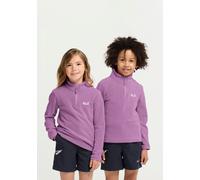 Stehkragenpullover JACK WOLFSKIN "TAUNUS 100 HZ K", Jungen, Gr. 128, lila (vividorchid), Obermaterial: 100% POLYESTER, Pullover Stehkragenpullover, Kinder-Fleecepullover, Halfzip-Reißverschluss, Stehk