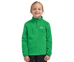 Stehkragenpullover JACK WOLFSKIN "TAUNUS HALFZIP K", Kinder, Gr. 128, grün (mystic grün), Fleece, Obermaterial: 100% Polyester, Pullover Stehkragenpullover, einfache Temperaturregulierung, wärmend, fü