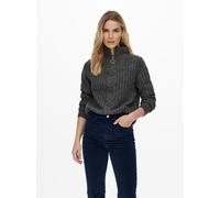 Stehkragenpullover JDY "JDYANDREA L/S ZIP CABLE PULLOVE KNT NOOS", Damen, Gr. L, grau (dunkelgrau melange), Strick, Obermaterial: 76% Polyacryl, 21% Polyester, 3% Elasthan, Strukturmuster, Zopfmuster,