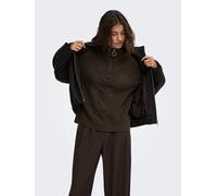 Stehkragenpullover JDY "JDYANDREA L/S ZIP CABLE PULLOVE KNT NOOS", Damen, Gr. M, coffee bean detail:melange with gold trim, Pullover Stehkragenpullover, Materialmix (93455029-M) coffee bean detail:mel
