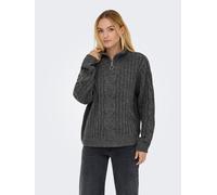 Stehkragenpullover JDY "JDYANDREA L/S ZIP CABLE PULLOVE KNT NOOS", Damen, Gr. M, grau (dunkelgrau melange), Strick, Obermaterial: 76% Polyacryl, 21% Polyester, 3% Elasthan, Strukturmuster, Zopfmuster,