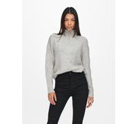 Stehkragenpullover JDY "JDYANDREA L/S ZIP CABLE PULLOVE KNT NOOS", Damen, Gr. M, grau (super light grau melange), Strick, Obermaterial: 76% Polyacryl, 21% Polyester, 3% Elasthan, Strukturmuster, Zopfm