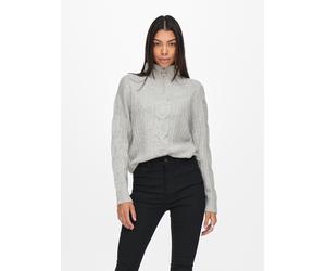 Stehkragenpullover JDY "JDYANDREA L/S ZIP CABLE PULLOVE KNT NOOS", Damen, Gr. XL, grau (super light grau melange), Strick, Obermaterial: 76% Polyacryl, 21% Polyester, 3% Elasthan, Strukturmuster, Zopf