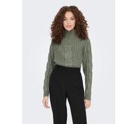Stehkragenpullover JDY "JDYANDREA L/S ZIP CABLE PULLOVE KNT NOOS", Damen, Gr. XL, grün (kalamata detail:melange), Strick, Obermaterial: 76% Polyacryl, 21% Polyester, 3% Elasthan, Strukturmuster, Zopfm
