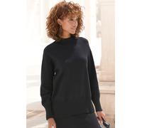 Stehkragenpullover LASCANA "mit breiten Abschlüssen", Damen, Gr. 36/38, schwarz, Strick, Obermaterial: 50% Viskose, 28% Polyester, 22% Polyamid, unifarben, figurumspielend hüftbedeckend, hoch geschlos