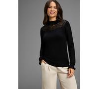 Stehkragenpullover LAURA SCOTT, Damen, Gr. 42, schwarz, Feinstrick, Obermaterial: 50% Viskose, 28% Polyester, 22% Polyamid. Spitze: 100% Polyester, unifarben, figurumspielend hüftbedeckend, Rundhals,