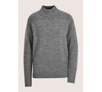 Stehkragenpullover MADELEINE "Strickpullover Eleganter Wollpullover mit Querstruktur", Damen, Gr. 40/42, weiß (steingrau, wollweiß, melange), Obermaterial: 100% Schurwolle WV., Modern, gerade, Pullove