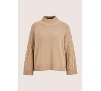 Stehkragenpullover MADELEINE "Strickpullover Eleganter Wollpullover mit Zopfmuster", Damen, Gr. 44/46, beige, Obermaterial: 100% Schurwolle WV., Modern, gerade, Pullover Stehkragenpullover, Kunstvolle