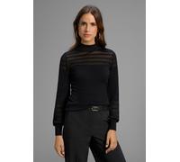 Stehkragenpullover MELROSE, Damen, Gr. 40, schwarz, Feinstrick, Obermaterial: 74% Viskose, 26% Polyamid, Mesh, gestreift, leicht transparent, sehr figurbetont hüftbedeckend, hoch geschlossener Ausschn