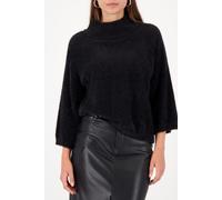 Stehkragenpullover MONARI "Pullover Lurex", Damen, Gr. 34, schwarz, Plüsch, Obermaterial: 81% Polyamid, 19% metallisierte Fasern, unifarben, regular fit taillenbedeckt, Rundhals, eingesetzt gerader Ab