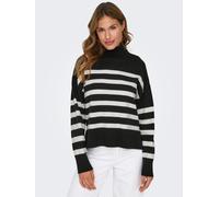 Stehkragenpullover ONLY "ONLBARI L/S HIGHNECK KNT", Damen, Gr. M, schwarz (schwarz stripes:cloud dancer), Strick, Obermaterial: 51% Viskose, 26% Polyester, 23% Nylon, gestreift, regular fit normal, ho