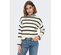 Stehkragenpullover ONLY "ONLIBI L/S HIGNECK PULLOVER", Damen, Gr. L, grau (weißcap gray stripes), Rippstrick, Obermaterial: 50% Viskose, 27% Nylon, 23% Polyester, gestreift, bequem hüftlang, hoch gesc