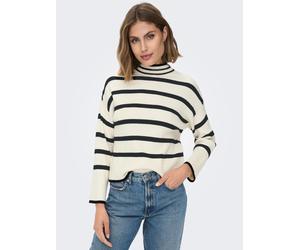 Stehkragenpullover ONLY "ONLIBI L/S HIGNECK PULLOVER", Damen, Gr. M, grau (weißcap gray stripes), Rippstrick, Obermaterial: 50% Viskose, 27% Nylon, 23% Polyester, gestreift, bequem hüftlang, hoch gesc