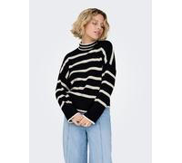 Stehkragenpullover ONLY "ONLIBI L/S HIGNECK PULLOVER", Damen, Gr. M, schwarz (schwarz stripes), Rippstrick, Obermaterial: 50% Viskose, 27% Nylon, 23% Polyester, gestreift, bequem hüftlang, hoch geschl