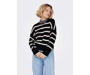 Stehkragenpullover ONLY "ONLIBI L/S HIGNECK PULLOVER", Damen, Gr. S, schwarz (schwarz stripes), Rippstrick, Obermaterial: 50% Viskose, 27% Nylon, 23% Polyester, gestreift, bequem hüftlang, hoch geschl