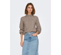 Stehkragenpullover ONLY "ONLKATIA LS DETAIL HIGHNECK CC KNT", Damen, Gr. L, fungi detail:melange, Strick, Obermaterial: 50% Viskose, 27% Nylon, 23% Polyester, meliert, regular fit, Rippbündchen, Pullo