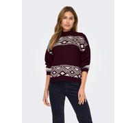 Stehkragenpullover ONLY "ONLVICTORIA L/S PULLOVER KNT NOOS", Damen, Gr. S, mauve wine pattern:pumice stone jacquard, Strick, Obermaterial: 79% Polyester, 13% Polyacryl, 5% Wolle, 3% Elasthan, gemuster