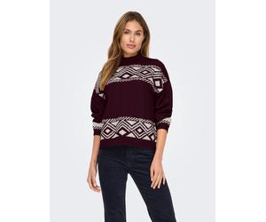 Stehkragenpullover ONLY "ONLVICTORIA L/S PULLOVER KNT NOOS", Damen, Gr. S, mauve wine pattern:pumice stone jacquard, Strick, Obermaterial: 79% Polyester, 13% Polyacryl, 5% Wolle, 3% Elasthan, gemuster