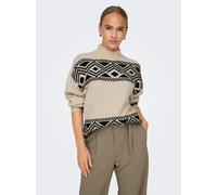 Stehkragenpullover ONLY "ONLVICTORIA L/S PULLOVER KNT NOOS", Damen, Gr. XL, beige (pumice stone pattern:schwarz jacquard), Strick, Obermaterial: 79% Polyester, 13% Polyacryl, 5% Wolle, 3% Elasthan, ge