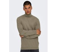 Stehkragenpullover ONLY & SONS "ONSLOUI REG 12 MEL ROLL KNIT NOOS", Herren, Gr. S, beige (desert taupe detail:melange), Strick, Obermaterial: 60% Baumwolle, 20% Nylon, 20% Viskose, meliert, regular fi