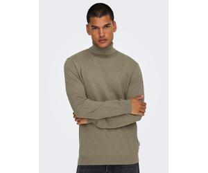 Stehkragenpullover ONLY & SONS "ONSLOUI REG 12 MEL ROLL KNIT NOOS", Herren, Gr. S, beige (desert taupe detail:melange), Strick, Obermaterial: 60% Baumwolle, 20% Nylon, 20% Viskose, meliert, regular fi