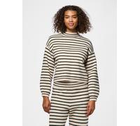 Stehkragenpullover PIECES "PCPENNA LS HIGH NECK KNIT BC", Damen, Gr. L (40), beige (weißcap gray stripes:schwarz), Strick, Obermaterial: 58% Polyester, 38% Polyacryl, 4% Elasthan, gestreift, Pullover