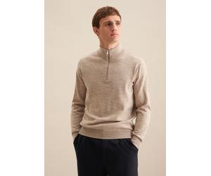 Stehkragenpullover SEIDENSTICKER "Schwarze Rose", Herren, Gr. XL, beige, 100% Wolle, unifarben, regular fit, ohne Ausschnitt, Pullover Stehkragenpullover, Quarter Zip Uni (21832856-XL) beige