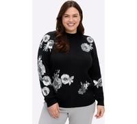 Stehkragenpullover SHEEGO BY JOE BROWNS "Pullover", Damen, Gr. 48/50, silber (schwarz, silberfarben, gemustert), 100% Polyacryl, gemustert, mehrfarbig, Pullover Stehkragenpullover (15532269-48) schwar