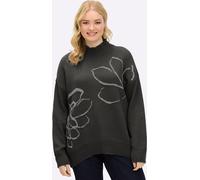 Stehkragenpullover SHEEGO "Pullover", Damen, Gr. 52/54, graphit, grau, gemustert, 95% Baumwolle, 5% metallisierte Fasern, gemustert, mehrfarbig, Pullover Stehkragenpullover (92215160-52) graphit, grau