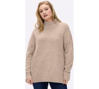 Stehkragenpullover SHEEGO "Pullover", Damen, Gr. 56/58, beige, meliert, 100% Polyacryl, meliert, Pullover Stehkragenpullover (44038551-56) beige, meliert