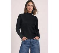 Stehkragenpullover STREET ONE, Damen, Gr. 34, schwarz (indigo night meliert), Stoff, 37% Baumwolle, 34% Polyacryl, 26% Polyester, 3% Elasthan, unifarben, normal normal, hoch geschlossener Ausschnitt, 