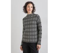 Stehkragenpullover STREET ONE, Damen, Gr. 38, schwarz, Stoff, 52% Viskose, 28% Polyester, 20% Nylon, gemustert, normal normal, hoch geschlossener Ausschnitt, Bündchen, Pullover Stehkragenpullover, mit