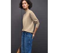 Stehkragenpullover STREET ONE, Damen, Gr. 40, sanded beige, Strick, Obermaterial: 75% Viskose, 25% Nylon, unifarben, normal hüftbedeckend, Rundhals, Flachstrickbündchen, Pullover Stehkragenpullover (1