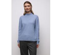 Stehkragenpullover STREET ONE, Damen, Gr. 42, frosted blau meliert, Web, 37% Baumwolle, 34% Polyacryl, 26% Polyester, 3% Elasthan, unifarben, normal normal, hoch geschlossener Ausschnitt, Rippbündchen