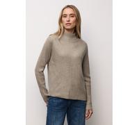 Stehkragenpullover STREET ONE, Damen, Gr. 42, mocha glow meliert, Web, 37% Baumwolle, 34% Polyacryl, 26% Polyester, 3% Elasthan, meliert, regular fit normal, hoch geschlossener Ausschnitt, abgesteppt,