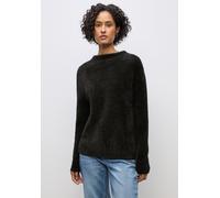 Stehkragenpullover STREET ONE, Damen, Gr. 42, schwarz (schwarzest braun), Stoff, 78% Polyamid, 12% Polyacryl, 10% Baumwolle, unifarben, normal normal, Rundhals, abgesteppt, Pullover Stehkragenpullover