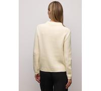 Stehkragenpullover STREET ONE, Damen, Gr. 42, weiß (soft beige), Web, 37% Baumwolle, 34% Polyacryl, 26% Polyester, 3% Elasthan, unifarben, normal normal, hoch geschlossener Ausschnitt, Rippbündchen, P
