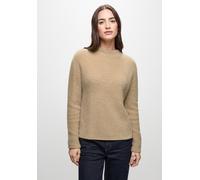 Stehkragenpullover STREET ONE, Damen, Gr. 44, beige (sanded beige), Stoff, 78% Polyamid, 12% Polyacryl, 10% Baumwolle, unifarben, normal normal, Rundhals, abgesteppt, Pullover Stehkragenpullover, aus