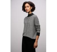 Stehkragenpullover STREET ONE, Damen, Gr. 44, schwarz, Stoff, 37% Polyacryl, 29% Baumwolle, 29% Polyester, 5% Nylon, gemustert, normal normal, hoch geschlossener Ausschnitt, Rippbündchen, Pullover Ste