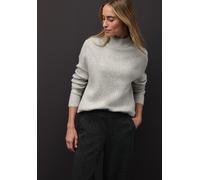 Stehkragenpullover STREET ONE, Damen, Gr. 46, pelican grau meliert, Strick, Obermaterial: 37% Baumwolle, 34% Polyacryl, 26% Polyester, 3% Elasthan, unifarben, bequem hüftbedeckend, Rundhals, Pullover