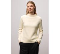 Stehkragenpullover STREET ONE, Damen, Gr. 46, soft beige, Web, 37% Baumwolle, 34% Polyacryl, 26% Polyester, 3% Elasthan, unifarben, normal normal, hoch geschlossener Ausschnitt, Rippbündchen, Pullover