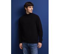 Stehkragenpullover STREET ONE MEN, Herren, Gr. M40, schwarz, Web, 100% Baumwolle, unifarben, normal normal, hoch geschlossener Ausschnitt, Bündchen, Pullover, aus reiner Baumwolle (55492700-M) schwarz