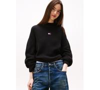 Stehkragenpullover TOMMY JEANS "TJW MOCKNECK BADGE SWEATER", Damen, Gr. L (40), schwarz, Strick, Obermaterial: 100% Baumwolle, unifarben, regular fit normal, hoch geschlossener Ausschnitt, Pullover St