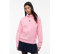 Stehkragenpullover TOMMY JEANS "TJW MOCKNECK BADGE SWEATER EXT", Damen, Gr. L (42/44), rosa (pink sugar), Pullover Stehkragenpullover, Materialmix mit Alpaka (57770236-L) pink sugar