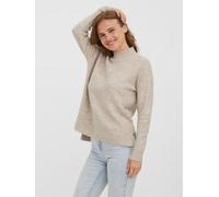 Stehkragenpullover VERO MODA "VMLEFILE OVERSIZE BOXY BLOUSE GA NOOS", Damen, Gr. M, braun (birch melange), Strick, Obermaterial: 70% Polyacryl, 27% Nylon, 3% Elasthan, regular fit hüftbedeckend, V-Aus