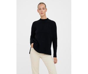 Stehkragenpullover VERO MODA "VMLEFILE OVERSIZE BOXY BLOUSE GA NOOS", Damen, Gr. S, schwarz, Strick, Obermaterial: 70% Polyacryl, 27% Nylon, 3% Elasthan, unifarben, regular fit hüftbedeckend, V-Aussch