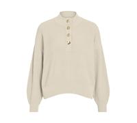 Stehkragenpullover VILA "VICHING CREW NECK L/S KNIT TOP - NOOS", Damen, Gr. L, beige (birch), Strick, Obermaterial: 100% Baumwolle, unifarben, regular fit normal, hoch geschlossener Ausschnitt, Rippbü