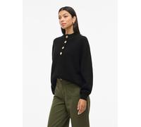 Stehkragenpullover VILA "VICHING CREW NECK L/S KNIT TOP - NOOS", Damen, Gr. L, schwarz (schwarz beauty), Strick, Obermaterial: 100% Baumwolle, unifarben, regular fit normal, hoch geschlossener Ausschn
