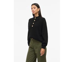 Stehkragenpullover VILA "VICHING CREW NECK L/S KNIT TOP - NOOS", Damen, Gr. S, schwarz (schwarz beauty), Strick, Obermaterial: 100% Baumwolle, unifarben, regular fit normal, hoch geschlossener Ausschn